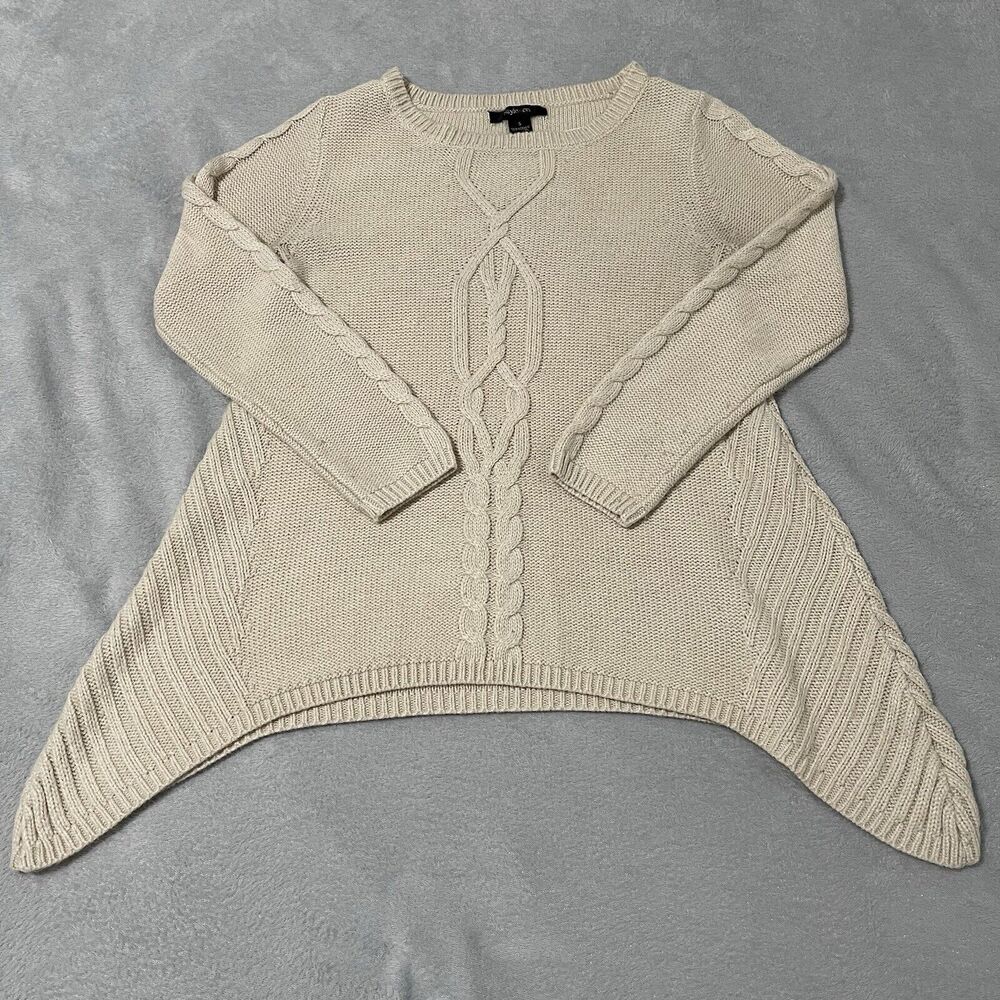 Style & Co Sweater Womens Small Oatmeal Beige Cable Knit Sharkbite Hem‎ Pullover